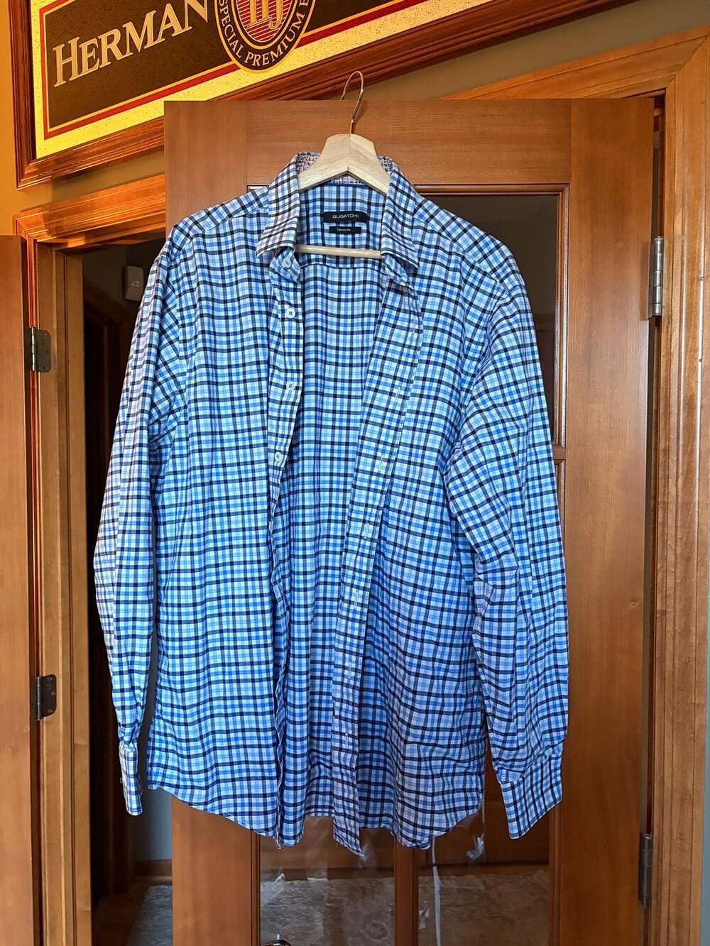Bugatchi Classic Fit Plaid Button Down Shirt Blue Cotton